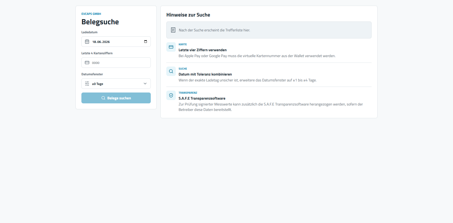 evReceipt Belegsuche